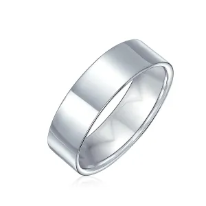 Minimalist Mens Silver Ring: .925 Sterling Silver Flat Wedding Band for Men
