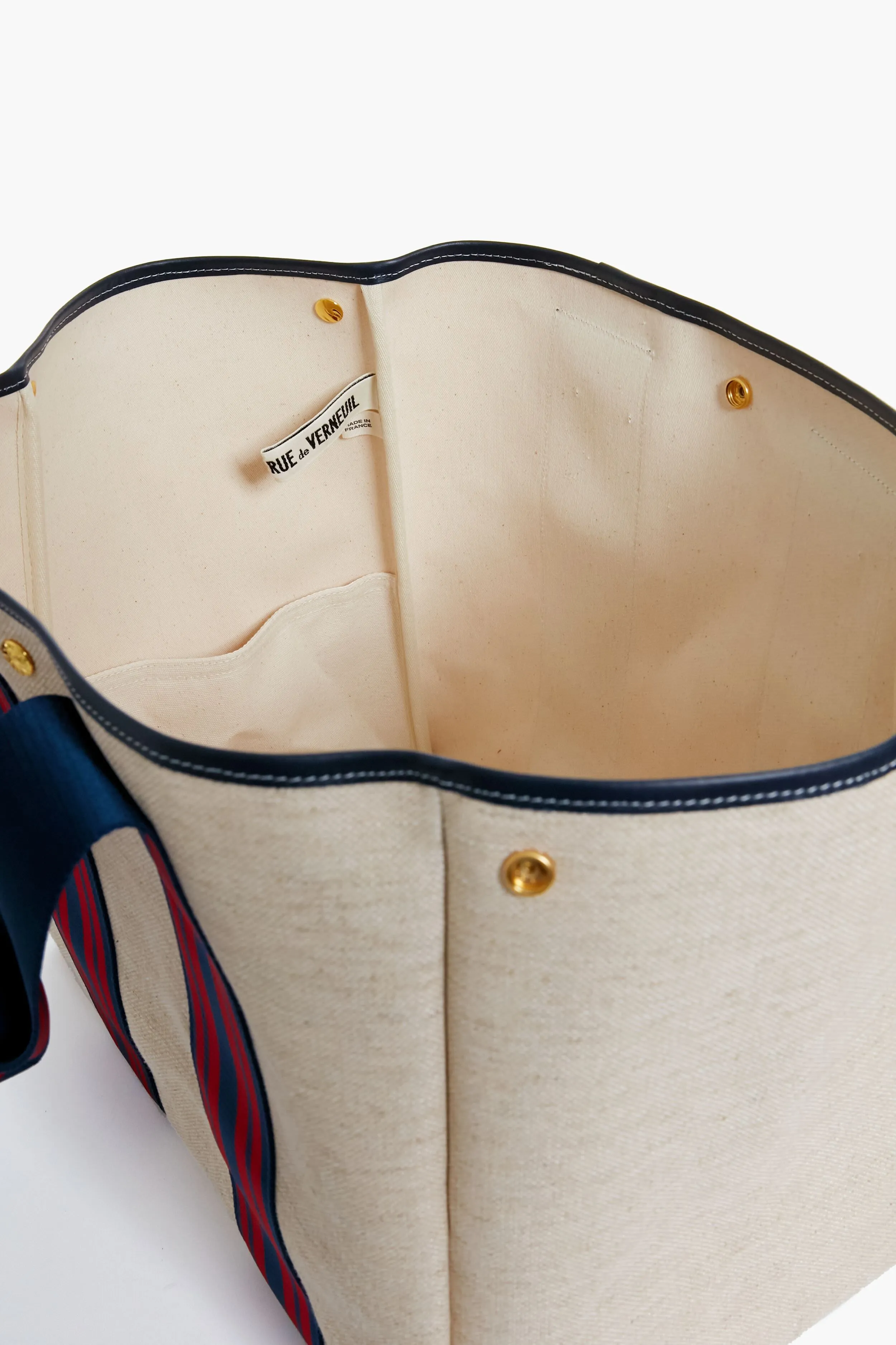 Navy and Red Equestrian Traversee L Linen Tote