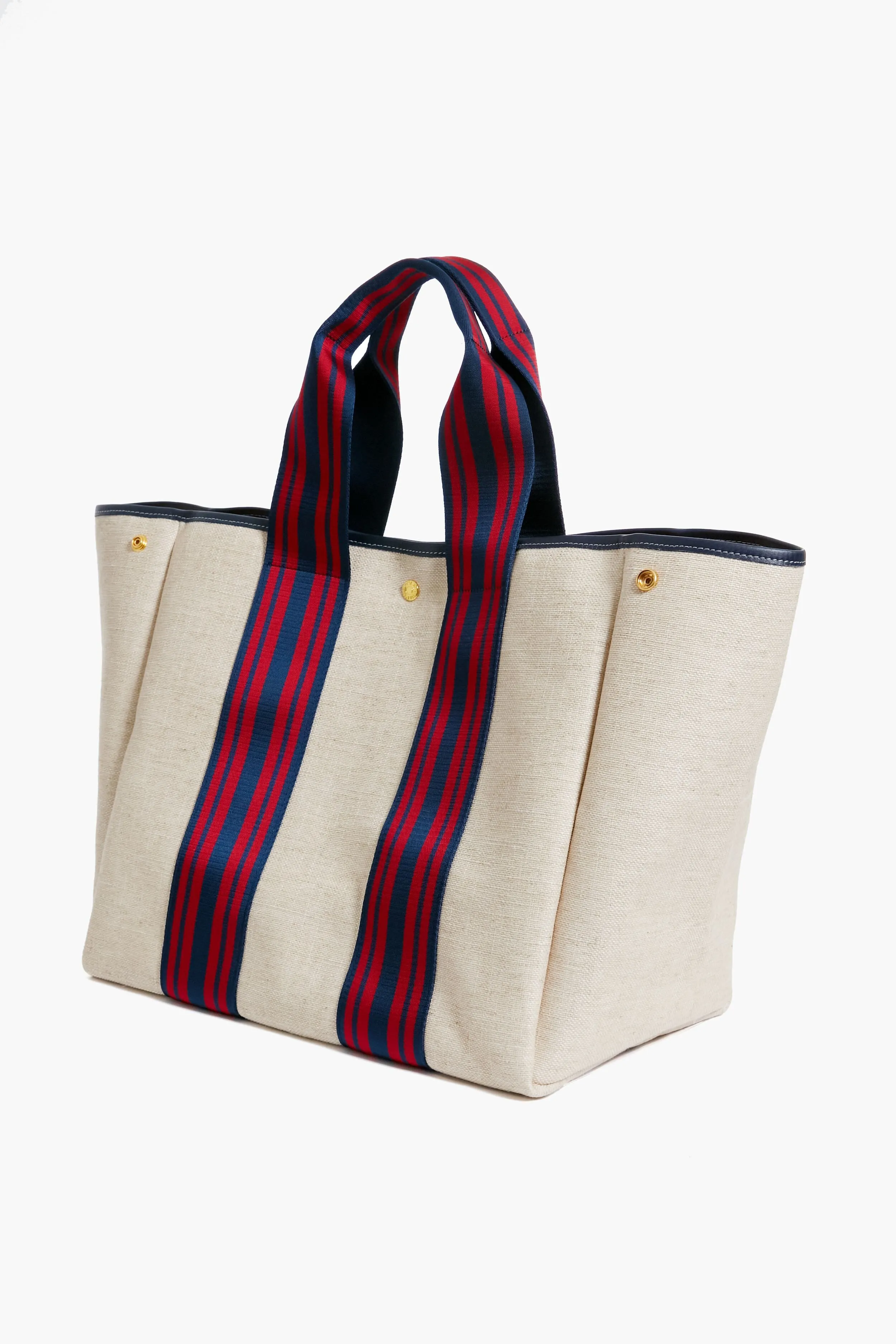 Navy and Red Equestrian Traversee L Linen Tote