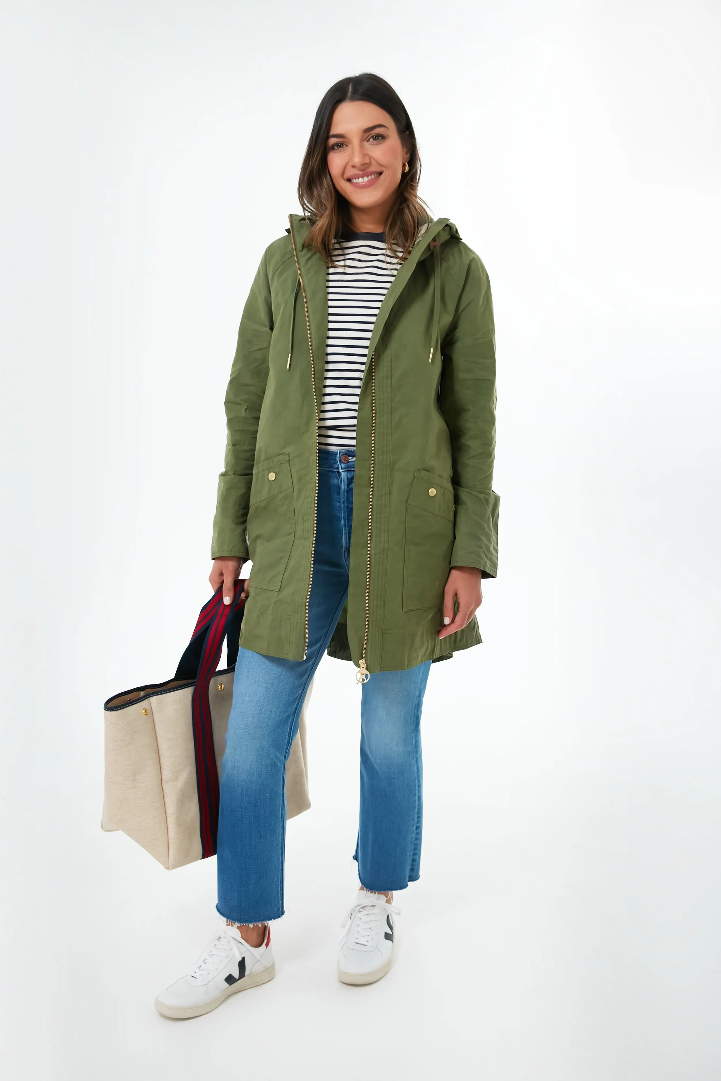 Navy and Red Equestrian Traversee L Linen Tote