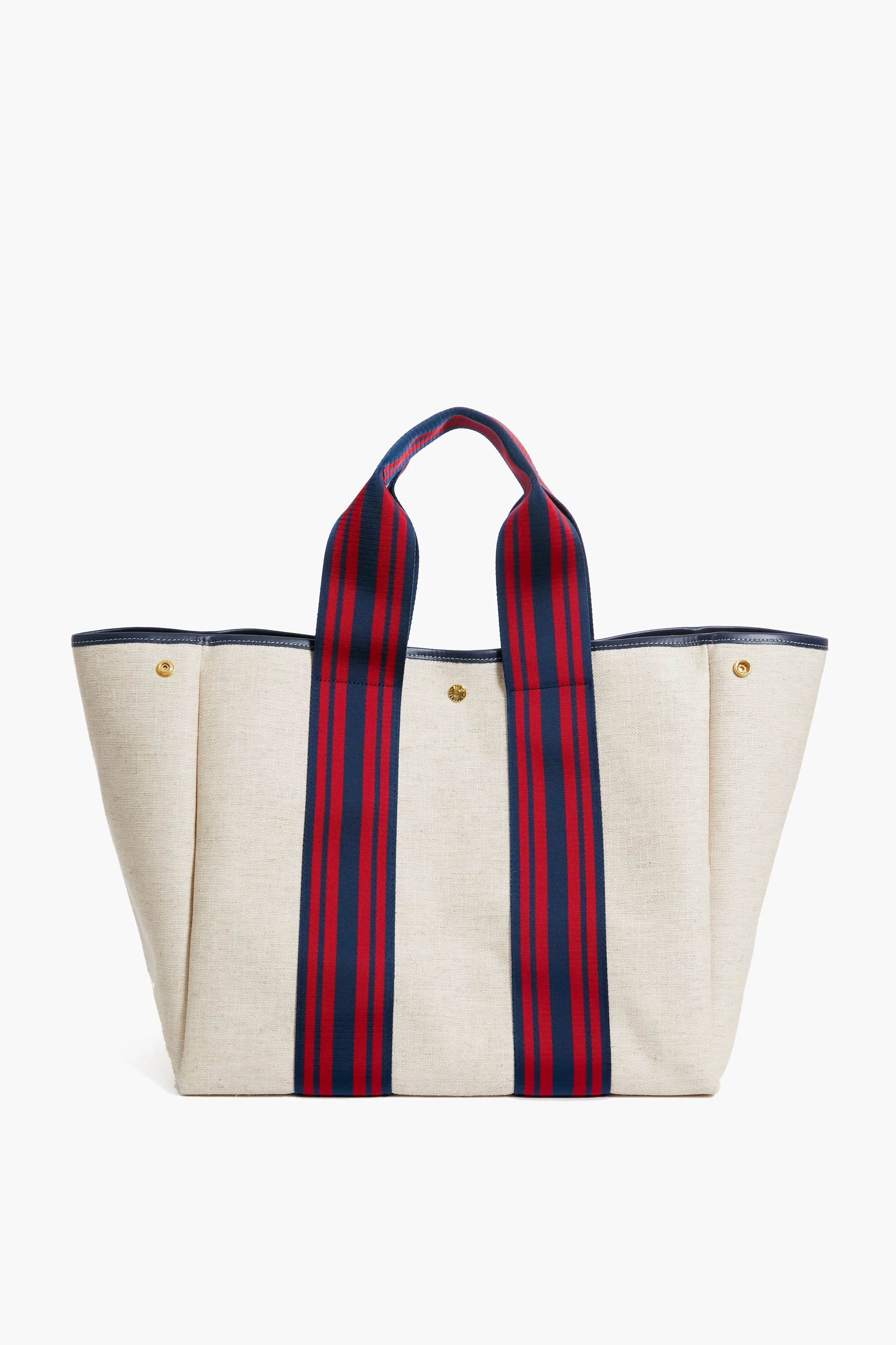 Navy and Red Equestrian Traversee L Linen Tote