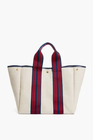 Navy and Red Equestrian Traversee L Linen Tote