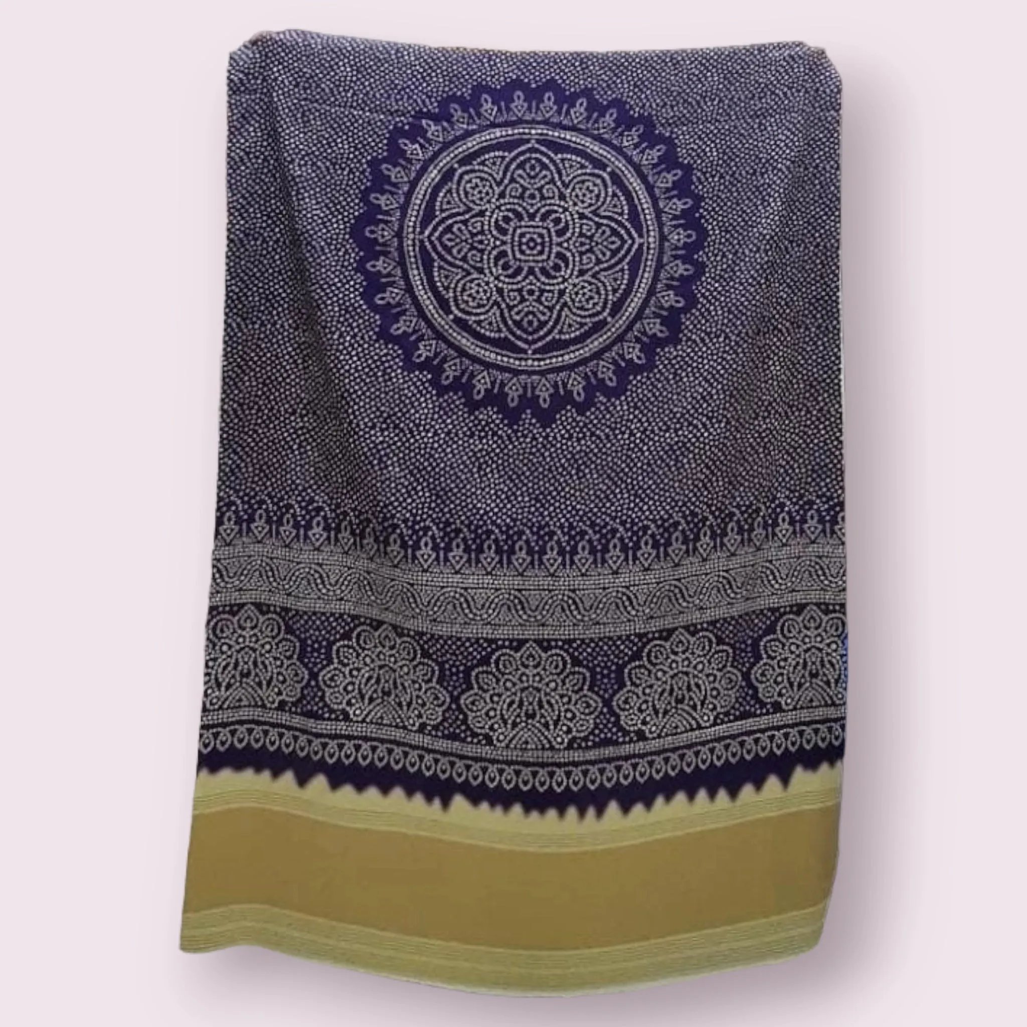 Navy blue Bandhani Digital Print on Modal Gaji Silk Dupatta With Golden Border