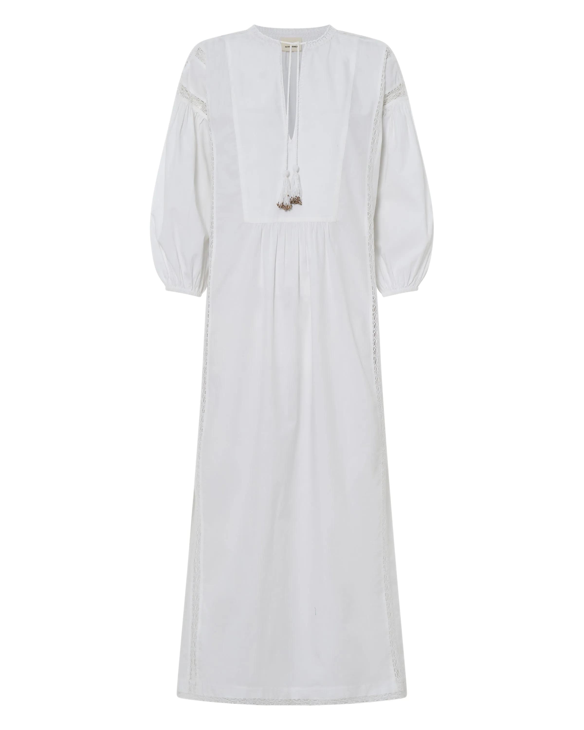 Nephele White Crochet Poplin Dress