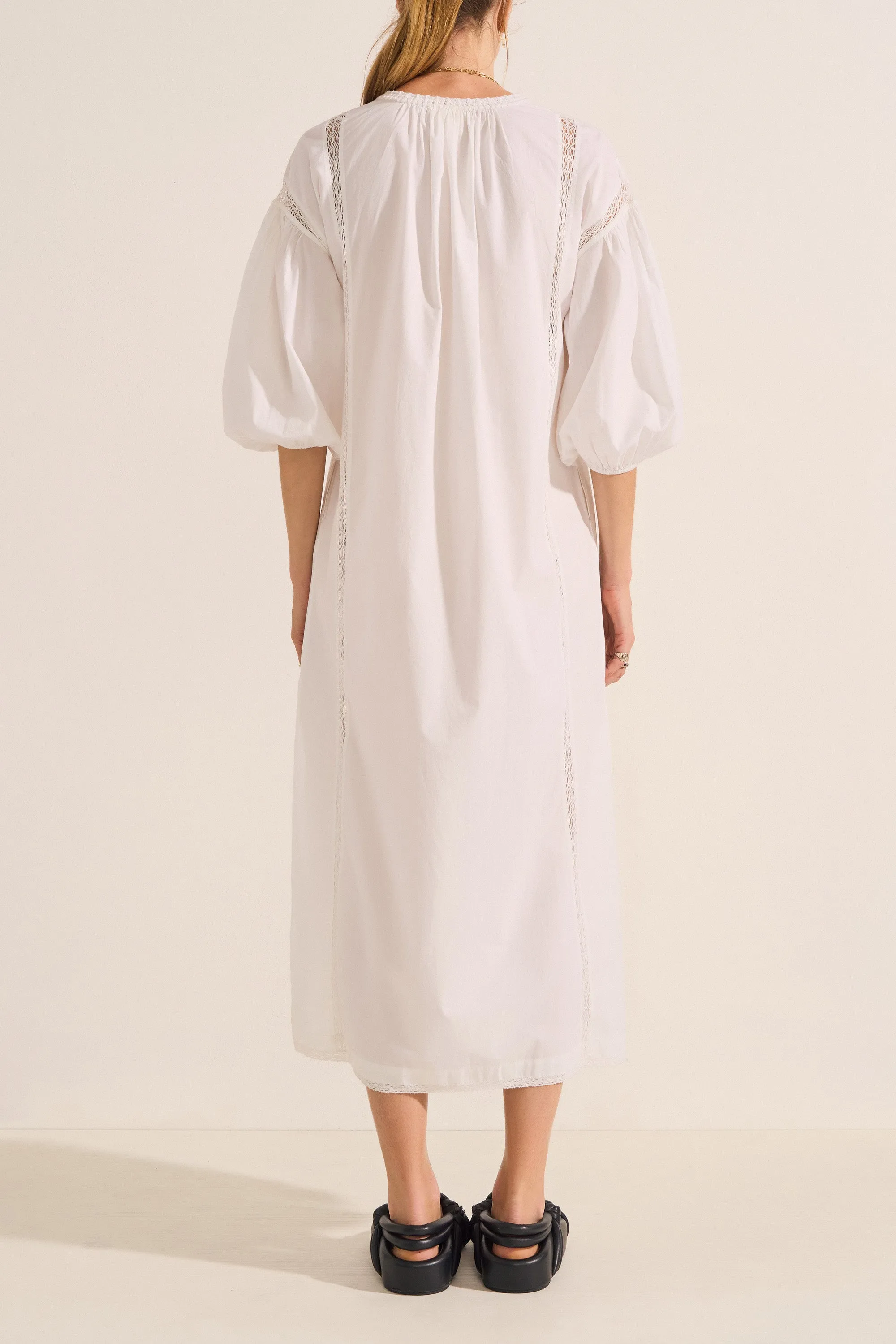 Nephele White Crochet Poplin Dress