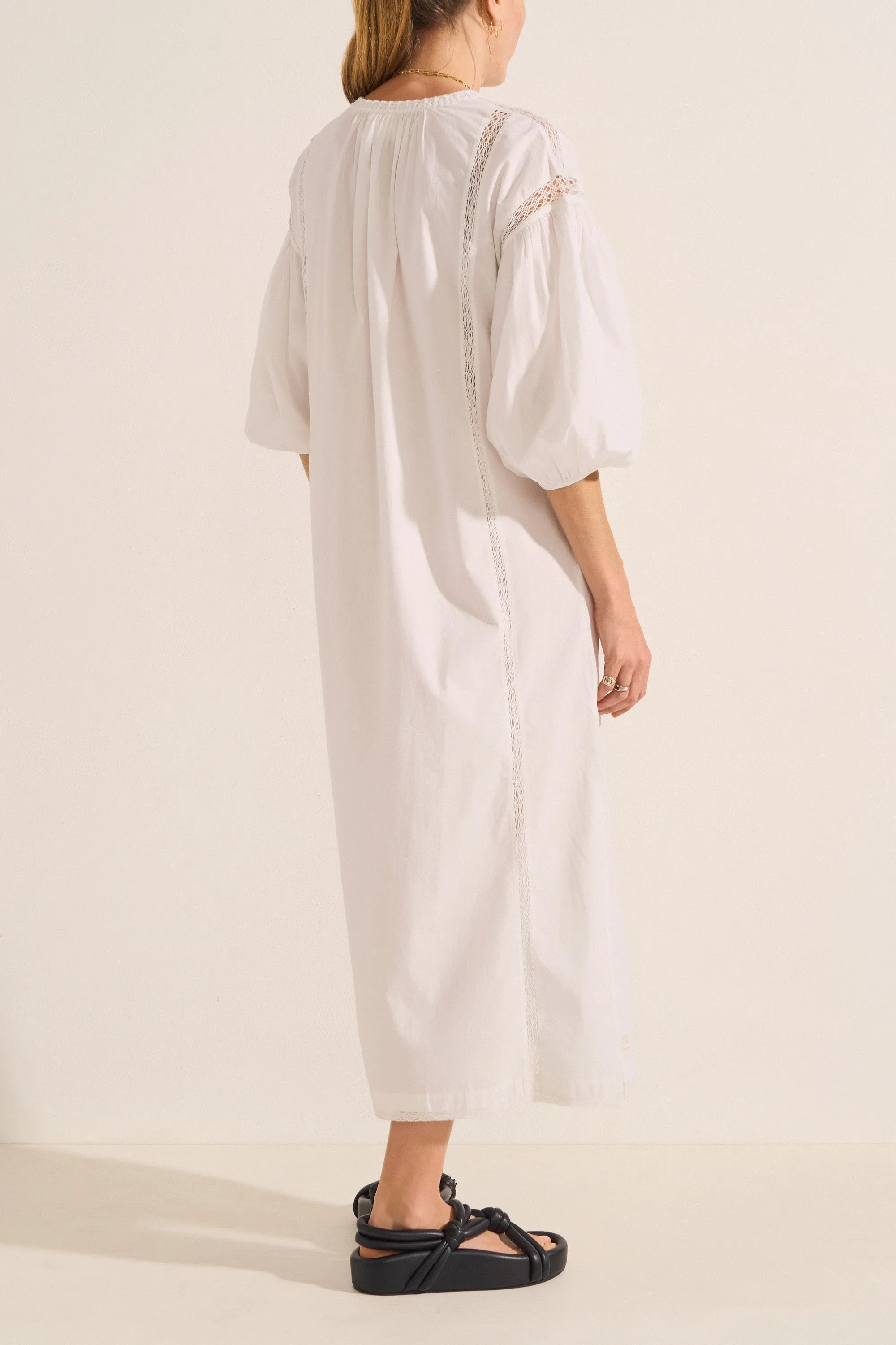 Nephele White Crochet Poplin Dress