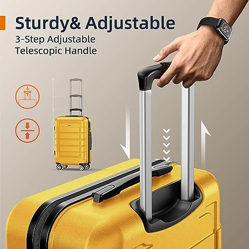 SHOWKOO Luggage Set Expandable PC ABS Durable 3 PC - Yellow