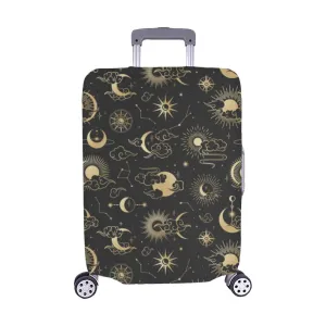 Sun Moon Luggage Cover, Black Gold Stars Boho Bohemian Suitcase Hard Bag Protector Washable Wrap Large Small Travel Gift