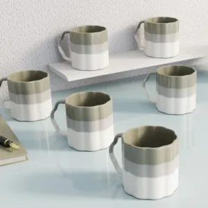 The Earth Store Tritone Metallic Grey Frontier Tea Cups Set of 6 Microwave and Dishwasher Safe, Perfect for Every Occasion Capacity - 200 ml Each
