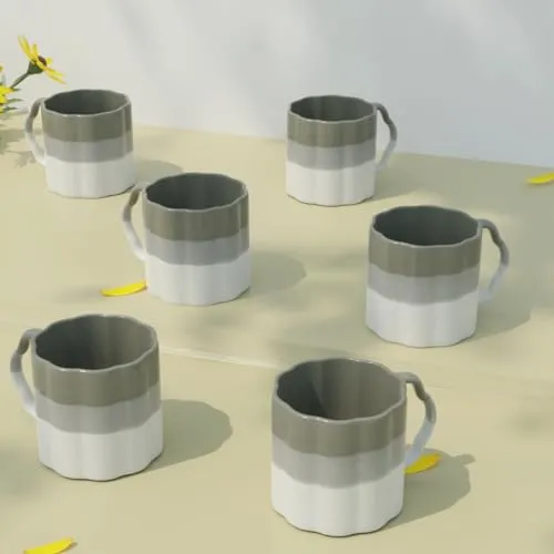 The Earth Store Tritone Metallic Grey Frontier Tea Cups Set of 6 Microwave and Dishwasher Safe, Perfect for Every Occasion Capacity - 200 ml Each