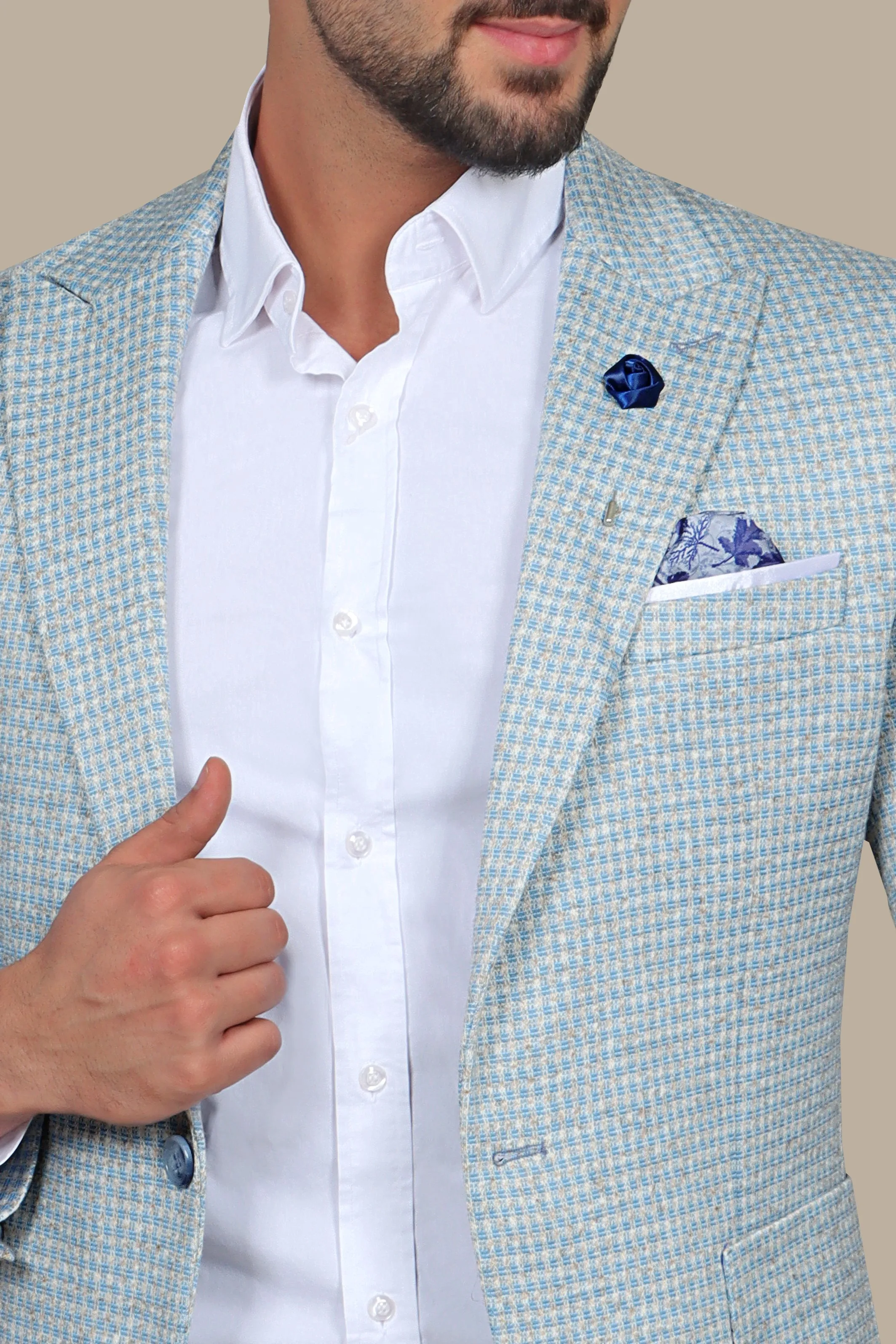 Turquoise Cube Design Blazer: Modern Elegance