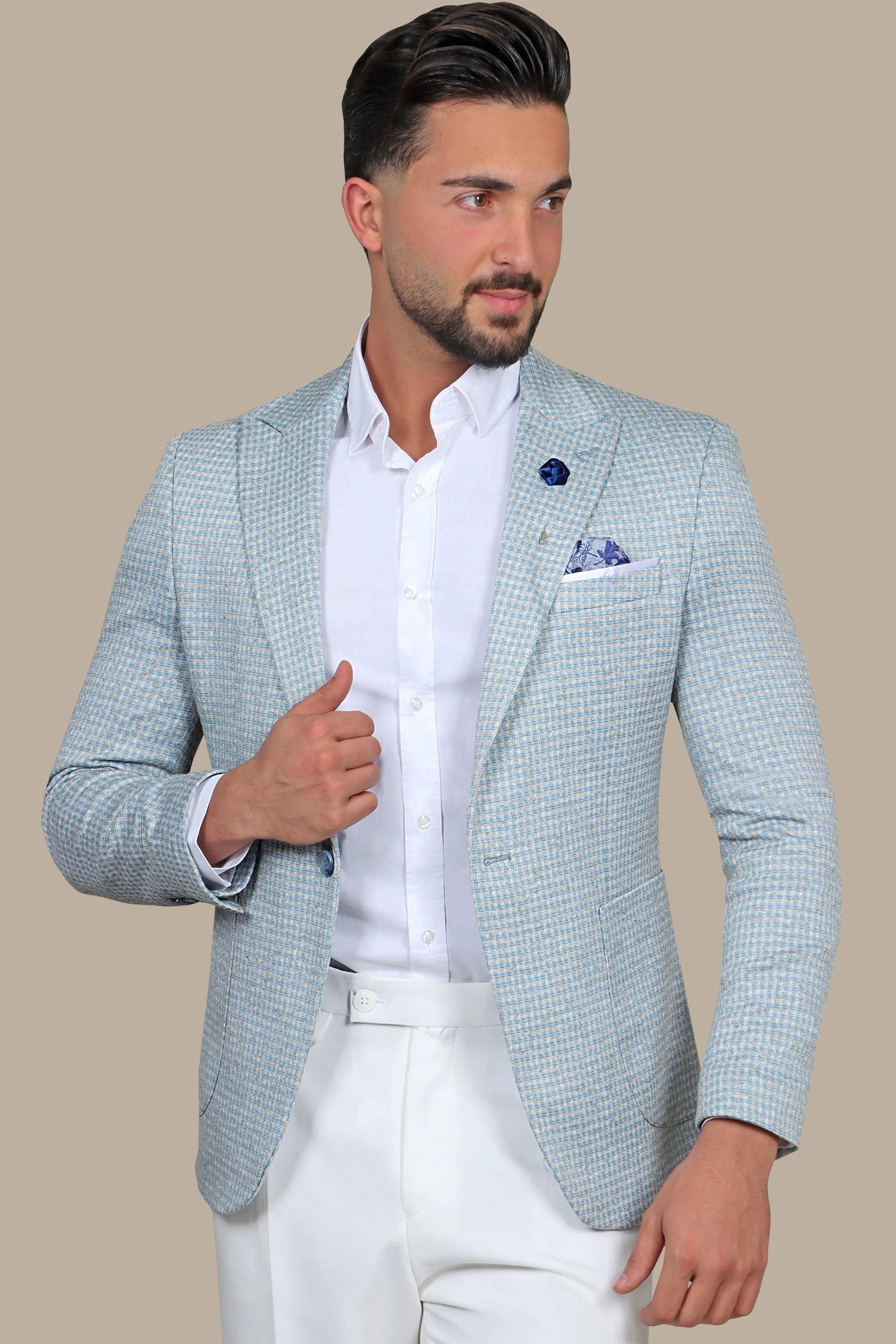 Turquoise Cube Design Blazer: Modern Elegance