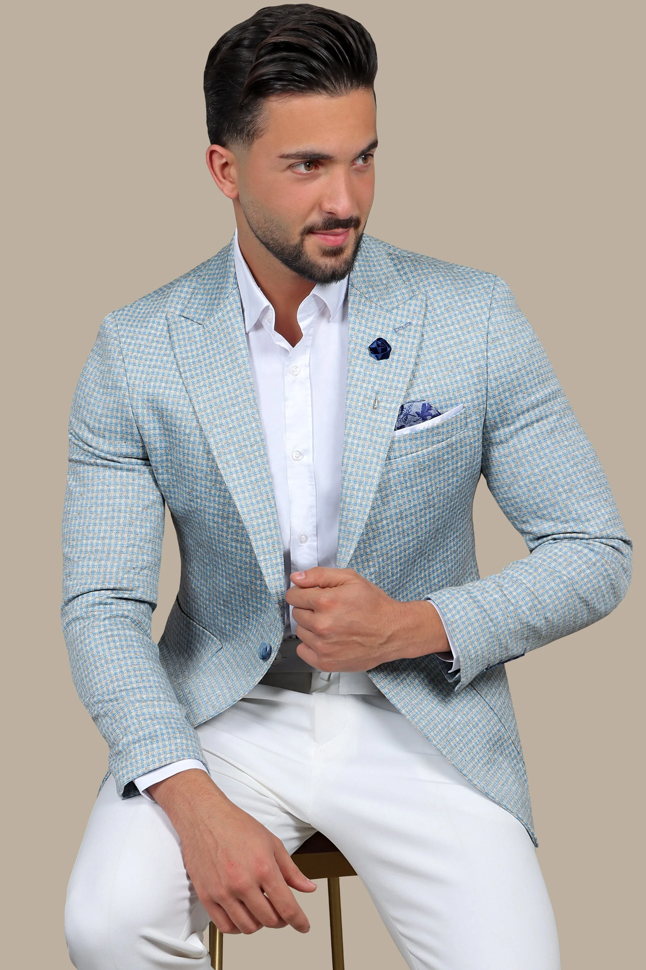 Turquoise Cube Design Blazer: Modern Elegance