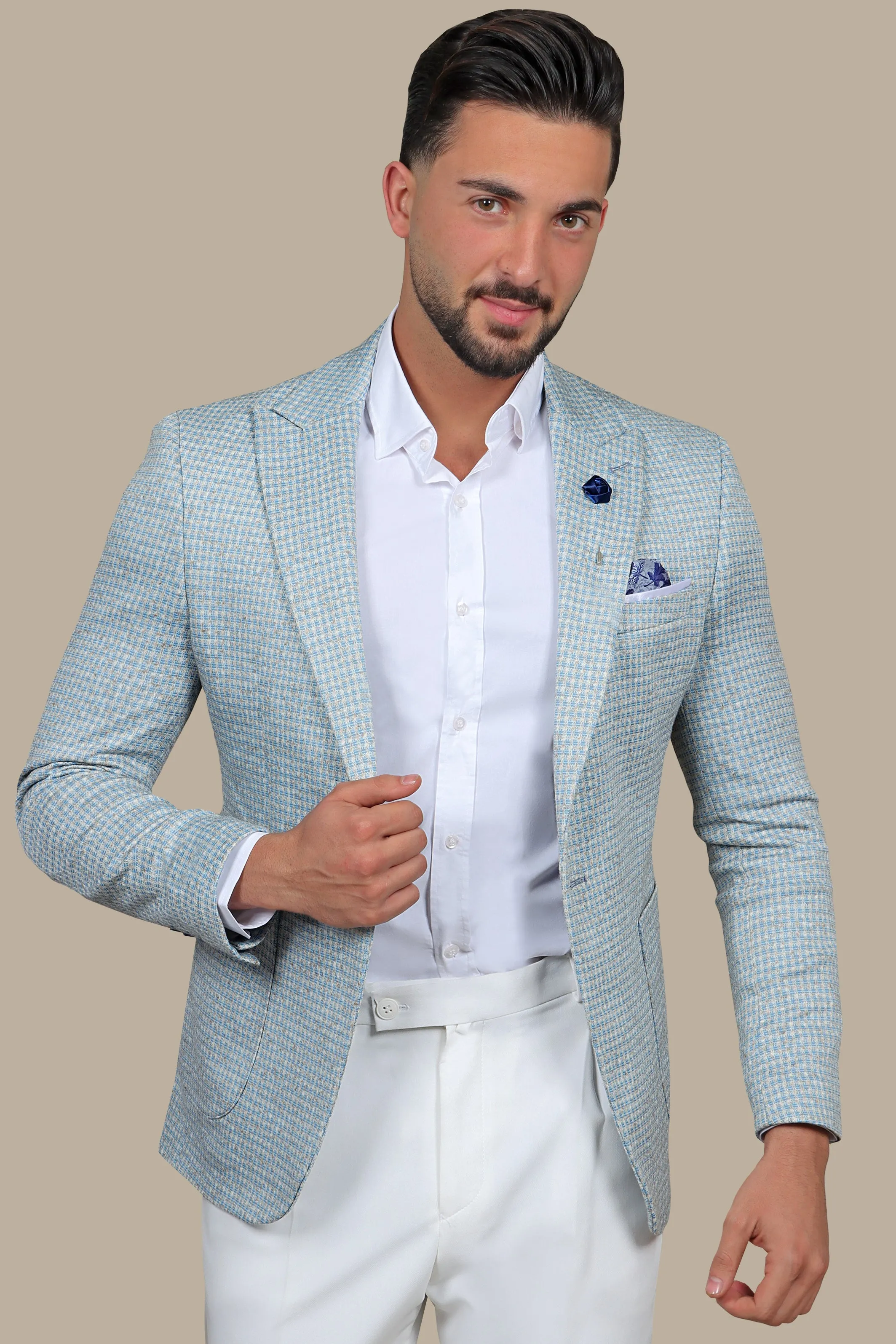 Turquoise Cube Design Blazer: Modern Elegance