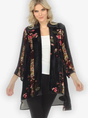 Vintage Bamboo Flowers Velvet Kimono