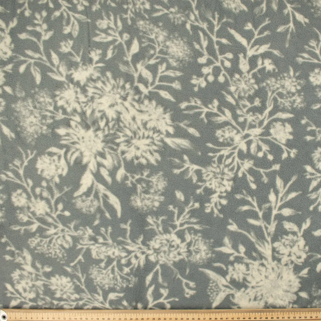 White Flowers on Grey Printed Polar Fleece DSN #32
