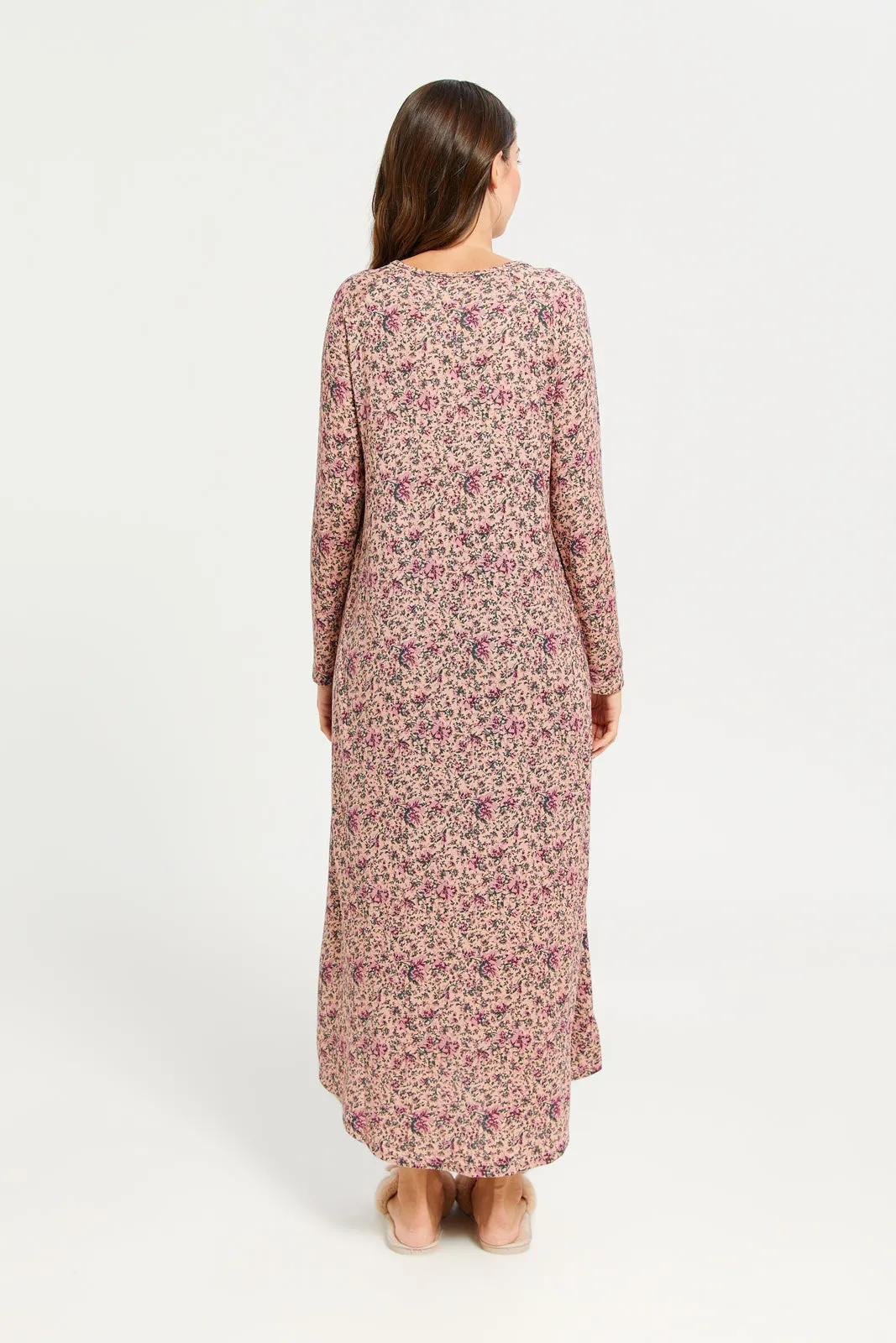 Women Pink Printed Nightgown